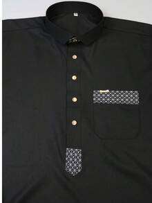 Áo choàng dài tay dành cho nam giới Hồi giáo, thiết kế cổ áo ghép mảnh, trang trí công phu, chất liệu vải cao cấp, phù hợp cho lễ Eid Al-Adha và các dịp đặc biệt. - màu đen - Xem 3