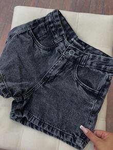 Women's High-Waisted Mom Denim Shorts With Distressed Details, 100% Cotton, Light Wash, Casual - Dark Grey - View 1