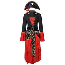 Damen Cosplay Kostüm Rot Karneval Hut Paket Piratenkostüm Kleid  Karneval Geschenke - Rot - Übersicht 2