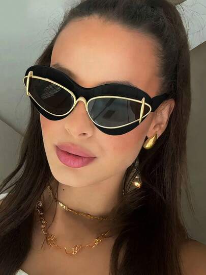 1pc Women's Retro Personalized Fashion Metal Frame Fashion Glasses, Suitable For Daily, Outdoor, Driving, Travel, Runway, Party