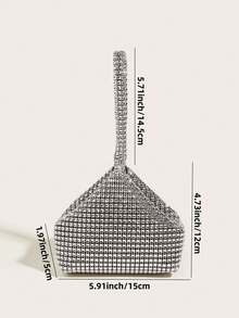 Mini Party Clutch Bag With Rhinestone Decor, Elegant Handbag For Attending Events, Sophisticated Clutch Purse, Versatile & Fashionable Small Handbag - Silver - View 7