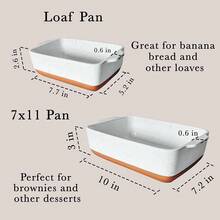 Mora 7x11in & Loaf BaFKing Dishes - Porcelain Casserole & Bakeware, Oven-To-Table, Freezer  - Set Of 2, White - 香草白 - 查看 3