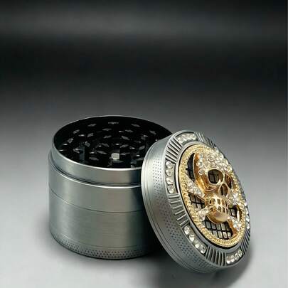 50mm 4-Layer Zinc Alloy Grinder With Silver Skull Design, Portable Spice Grinder, Ideal Kitchen Accessory, Herb Grinder