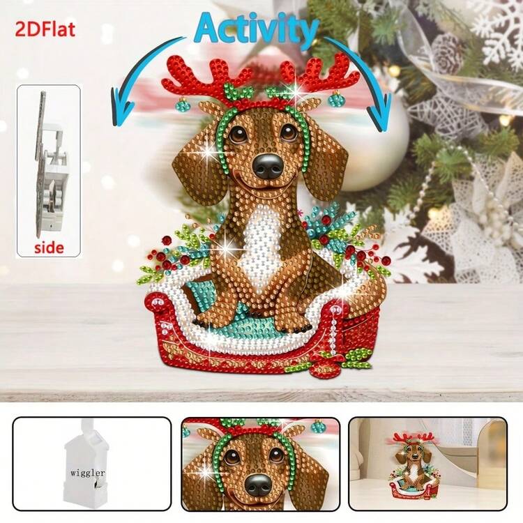 2D Flat DIY Diamond Painting Kit, Diamond Painting Acrylic One Piece Fun Nodding Dog Ornament, Perfect For Desktop Decoration And Christmas Gifts - 搖晃頭飾 - 查看 5