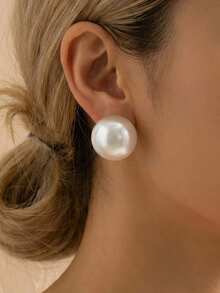 1 Pair Minimalist Faux Pearl Stud Earrings, Suitable For Daily Wear - White - View 6