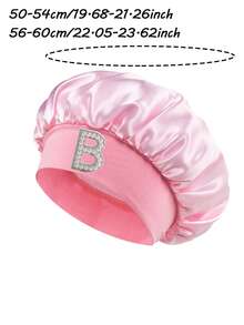 1 Pc A-Z Letter Hats Children' Elastic Wide Brim Satin Sleeping Cap Elastic Caps Fit, Hair Protection, Ultra Soft & Breathable With Anti-Slip Lining - Pink - View 10