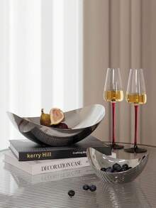 1pc Nordic Style Stainless Steel Tray, Luxury Fruit Plate Tray, Living Room Fruit Bowl Household Tea Table - Silver - View 1