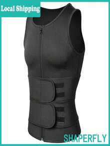 Men's Body Shaper Waist Trainer Sauna Vest Double Belt Sweat Shirt Corset Top Abdomen Slimming Shapewear Fat Burn Fitness Suits - 黑色 - 查看 4