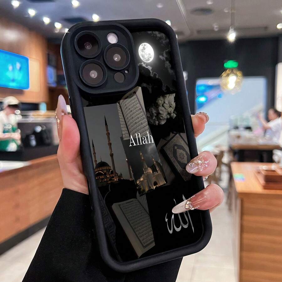 , Islam, Black And White Aesthetic. This Stylish Red Phone Case Is Compatible With Samsung, Apple, VIVO, OPPO, , Transsion, ,  And Honor. Made Of TPU Silicone, It Offers Shock And Drop Protection And A Superior Feel. It's An Ideal Gift For Family, Friends, And Loved Ones, And A Perfect Choice For Valentines Day And Year's Gift. - Black - View 1