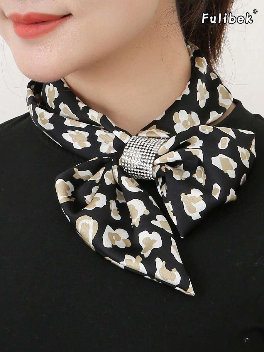 1条新款水钻装饰女士围巾,多功能领巾,时尚保暖围脖,适合日常佩戴、海滩度假等场合 - 黑色 - 查看 1
