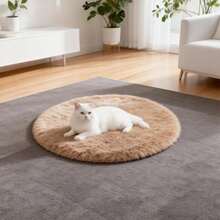 1pc Beige Fluffy Round Decorative Carpet, Beige Long Plush Rug, Multiple Color Options, Comfortable Skin-Friendly Bedside Mat, Seasonal Decor, Winter Theme, Home Decor, Christmas Decor, Christmas Rug, Bedroom Decor, Small Rug, Carpet, Home Decor, Living Room Rug - Multicolor - View 6