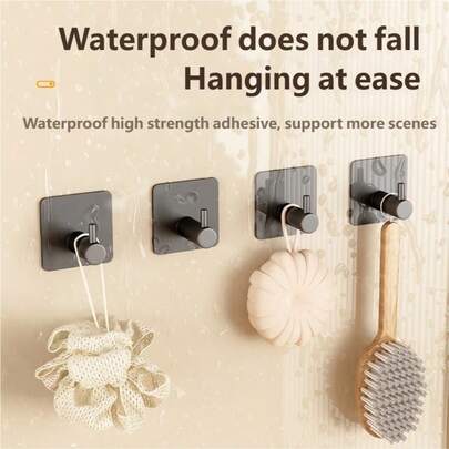 4 ganchos de pared de acero inoxidable de alta resistencia, resistentes a la oxidación, aptos para el hogar, el baño y la cocina (disponibles en negro/plateado)