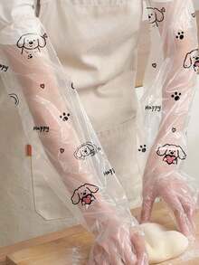 卡通印花手套，加长加厚一次性长袖手套，可爱小狗图案长袖手套，厨房必备手套 - 多色 - 查看 6