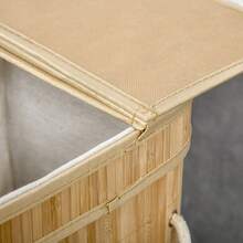 Bamboo Laundry Basket With Lid And Handles, 90-Liter Capacity With 2 Compartments And A Removable Fabric Bag - 54.2 X 35.2 X 59.5 Cm (Available On Site) - Natural Wood Color - View 7