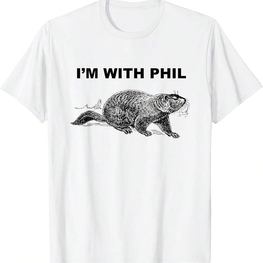 Camiseta divertida de regalo de Punxsutawney con la frase "Estoy con Phil Ground-hog" - Blanco 3 - Ver 1