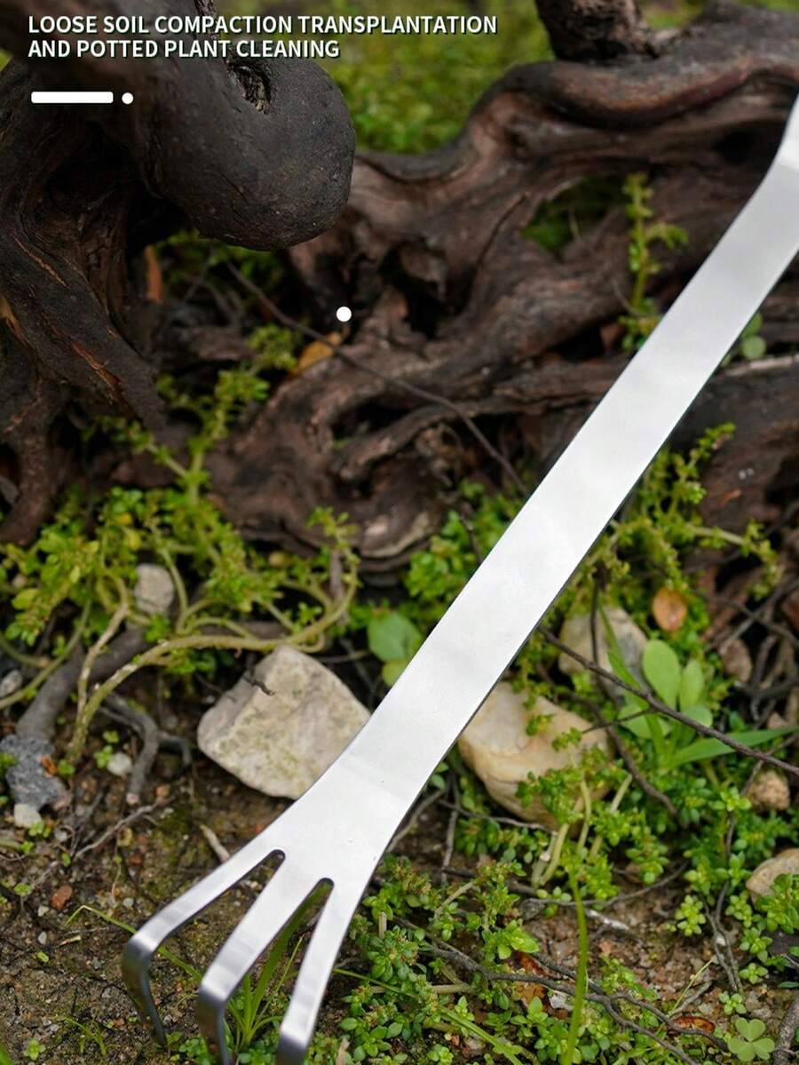 1pc Stainless Steel Bonsai Rake Set, Hand Rake Soil Tamper Bud Pick Tool, Handmade Bonsai Making Tools For Soil Loosening, Home Gardening Bonsai Care - Garden Rake - View 1