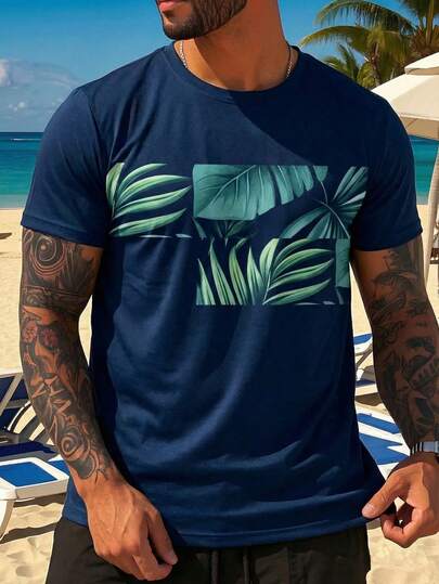 Men's Casual Vacation Printed Short Sleeve T-Shirt, Suitable For Summer