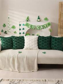 1 Peça Capa de Almofada Verde Trevo de São Patrício, Capa de Almofada Fofa de Trevo de Quatro Folhas da Sorte para Decoração de Casa, Sofá, Presente de Almofada, Decoração de Quarto, Sala de Estar, Decoração Diária, Festa, Casamento, Decoração do Dia de São Patrício - Verde trevo - Visão 5