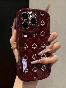 Heart Cream Wavy Edge Burgundy Minimalist Anti-Drop Thick Phone Protective Case With Printed Design, Compatible With Iphone 17/17 Pro/17 Pro Max, 16 XR/7/8, 15 Pro Max, 12 Pro Max, 13 Pro Max, 14 Pro Max, 13, 14, 11, 12P, 14, P11 Soft Shell, P12 Anti-Drop, XS, XR, 7/8P, 7/8GES2 - Multicolor - View 3