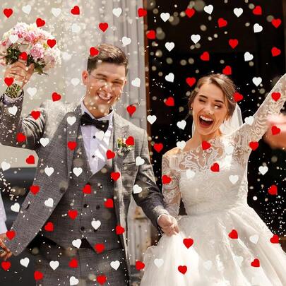 1000pcs White & Red Heart Shaped Confetti, Suitable For Weddings, Anniversary Celebrations, Can Be Used For Romantic Wedding Table Decor, Wedding Toss Flower Petals
