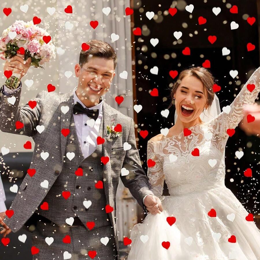1000颗白色和红色心形纸屑,适用于婚礼、周年庆典,可用于浪漫婚礼餐桌装饰、婚礼花瓣撒花、婚礼装饰、新娘送礼会氛围营造、仪式用品等。 - 紅白-1000pcs - 查看 1