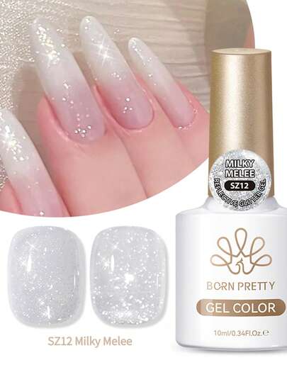  BORN PRETTY 10ml Silvery Sparkling Glitter Gel Nail Polish Reflective Shining Semi Permanent Nails Art Design Varnish Manicure Soak Off UV LED Gel Suitable For And Salon Use