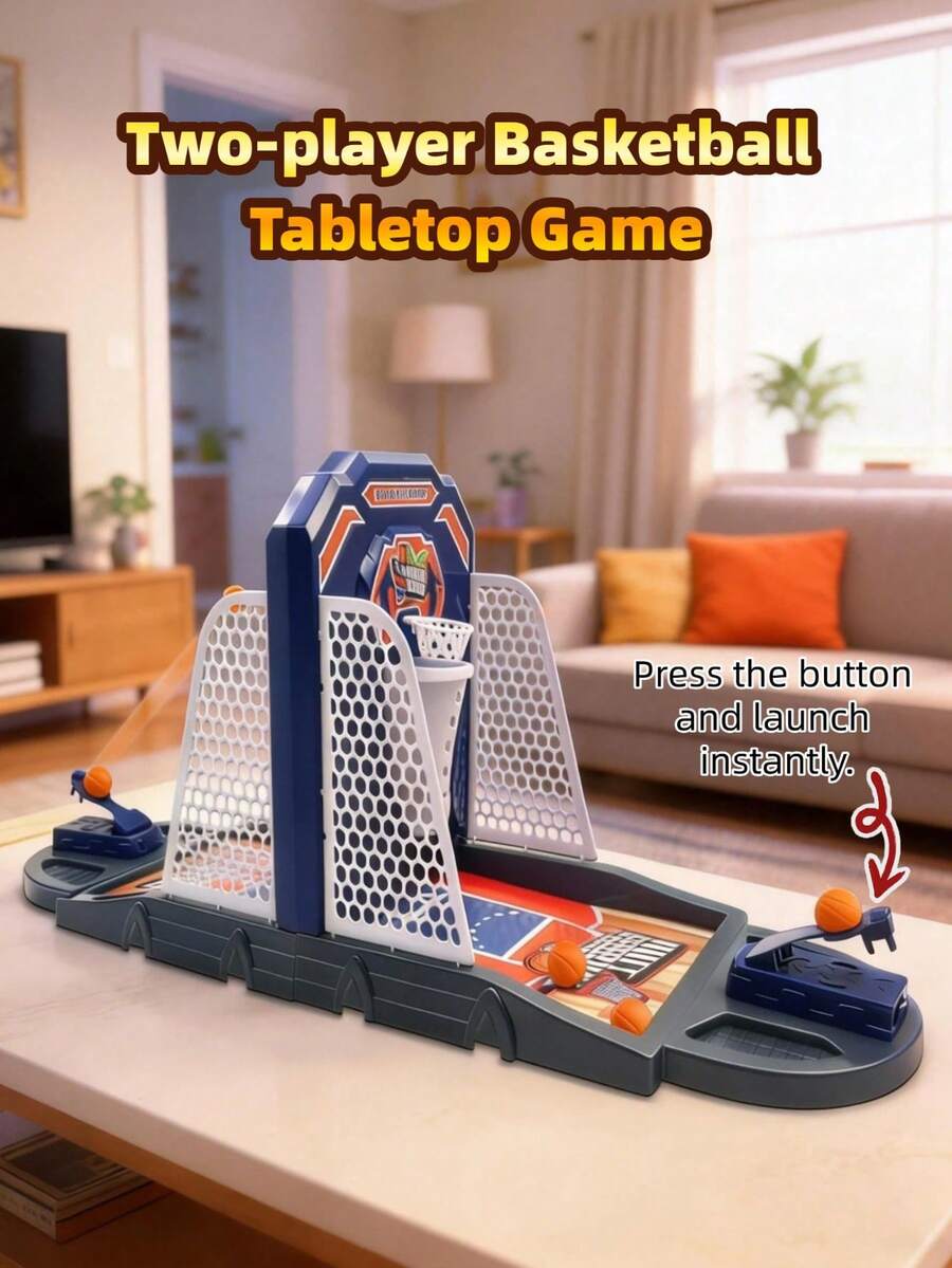 Basketball Shooting Game ,Funny Shooting Game, Desktop Table Basketball Games Set, Fast And Frenzied Launching Ball - Including 2 Basketball Stand And 10 Balls Mini Basketball Game Basketball Games Mini Basketball Hoop Table Top Games Marble Run Travel Games Travel Essentials Board Games Easter Gifts - Multicolor - View 1
