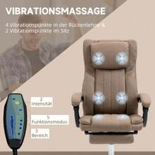 Ergonomic Office Chair With 5 Massage Modes, Adjustable Backrest, Headrest And Footrest, Swivel And Height Adjustable With Remote Control, Linen Look, Brown - Khaki - View 4