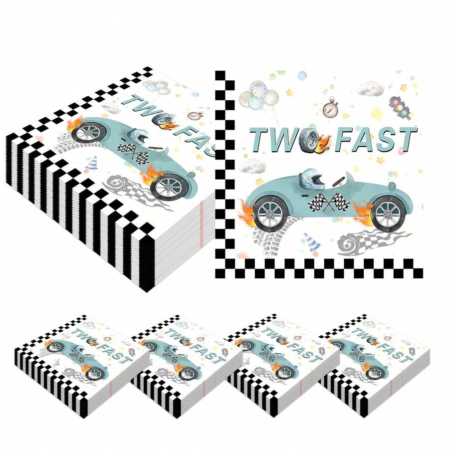 20pcs 6.5inch*6.5inch Blue Racing Car 2nd Birthday Party Disposable 2-Ply Napkins, 20 Servings, Suitable For Various Party Occasions, Event Napkins, Holiday Decorations, Fashionable Napkins, Elegant Party Decor - Multicolor - View 1