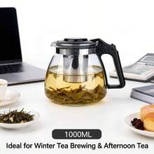 Glass Whistling Teapot With Removable Stainless Steel Infuser, For Loose Leaf Tea Brewing, Black - Black - View 9