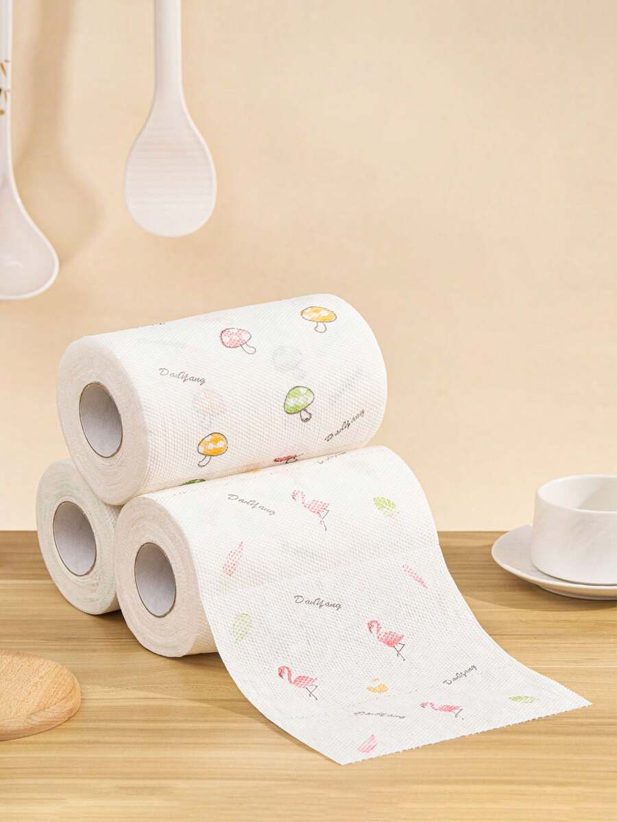 60pcs/Set Washable Reusable Disposable Kitchen Towels - Oil-Free, Wet And Dry Use, For Home Cleaning (Random Designs, 60 Sheets Per Roll) - A - View 1