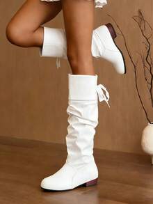 Ladies New Style.Fashionable Retro.Knee-High Heel Boots.Casual Boots.Red.Black.White - 白色 - 查看 4