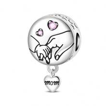 1串镀银母亲节心形珠子，适用于3毫米原创手链项链DIY吊坠制作，女士日常礼物、生日派对节日赠品 - 彩色 - 查看 17