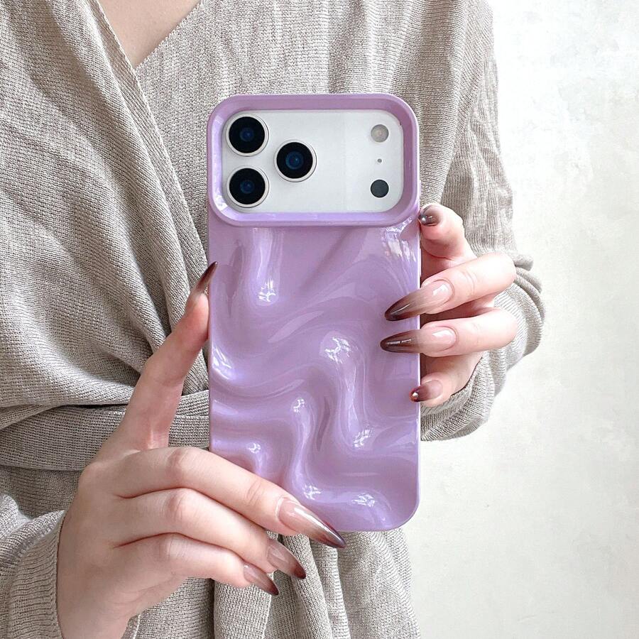 Minimalist Asymmetrical Wave Fashion New Simple 3D Wavy Purple Phone Case Compatible With Iphone 17 Pro Max/17 Pro/17/16 Pro Max/16/16 Pro/16 Plus/15/15 Pro Max/15 Pro/15 Plus/11/12/13/14 Pro Max/13 Pro/13 Pro Max/14 Pro/14 Pro Max Soft Shell Creative Spring Gift