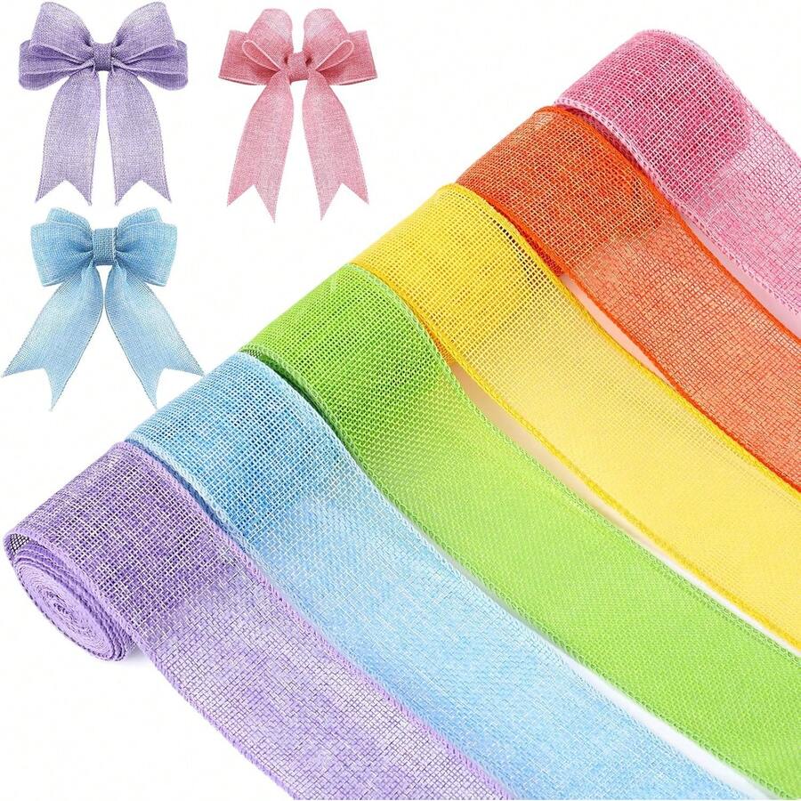 6 Rolls Easter Spring Pastel Wired Ribbon Colorful Burlap Ribbon Total 30 Yard For Valentine's Day Spring Wreaths Crafts Bow Gift Wrapping Party Decoration(Easter Color,2 Inch) - Màu sắc Halloween - Xem 1