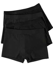 4 piezas/paquete Calzoncillos tipo bóxer de algodón de unicolor para hombre, pantalones cortos casuales de tiro medio para hombre - Negro - Ver 2