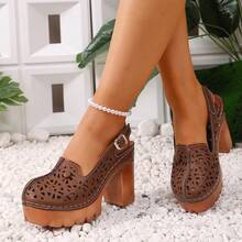 New Summer Vacation Style Buckle Hollow Beach Thick Bottom Comfortable Women Sandals - Brown - View 15