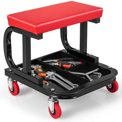  COSTWAY Rolling Creeper, Garage/Shop Seat, Soft Padded Mechanic Seat With Tool Tray Storage, Rolling Creeper Seat With 4 Universal Casters, 330 LBS Capacity