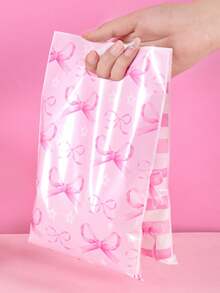 10/20/50pcs Pink Bow Mixed Color Gift Bags, Happy Birthday Plastic Gift Packaging Bags, Fairy Tale Theme Birthday Decor, Wedding, Bridal Shower, Holiday Gifts, Spring Party Gift Wrapping Supplies - Multicolor - View 10