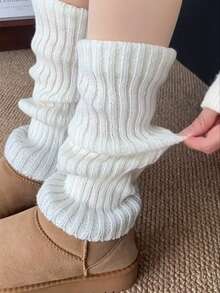 1双女士白色针织宽松腿套，Y2K风格舒适靴套，适合冬季和雪地靴 - 白色 - 查看 8