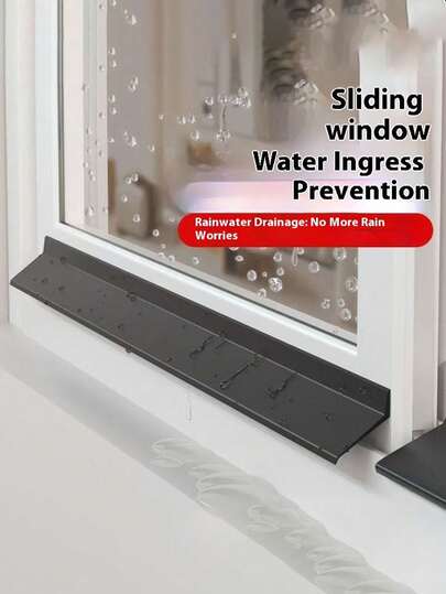 1pc No Drill Sliding Window Waterproof Barrier - Heavy Duty Outdoor Window Drainage System, Sliding Window Waterproof Baffle With Backflow Design, Easy To Install, With Adhesive Backing, Black Rainwater Drainage Board, Suitable For Sliding Windows, Balconies And Shower Doors - Leak-Proof And Debris-Proof, Fits Single/Double Glazed Windows