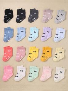 20/10/5 đôi tất bé gái dễ thương họa tiết nơ, mềm mại, thoáng khí, co giãn tốt, thiết kế hình trái tim chống trượt giúp bé tập đi, tất chống trượt cho sàn nhà, tất cao đến bắp chân cho trẻ sơ sinh, tất đi trong nhà, thích hợp mặc hàng ngày và làm quà tặng, cho bé gái từ 0-36 tháng tuổi. - Nhiều màu - Xem 5