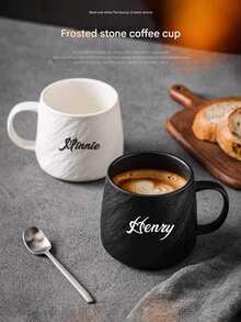 1pc 550ml Personalized Minimalist Ceramic Mug, Customizable Name, Large Capacity, Suitable For Office And Home Use, Unique Custom Design, White Tea Cup, Suitable For Winter And Summer, Unique Birthday Gift, Family Gathering Gift, Holiday Gift, Reusable, Elegant And Fashionable - Multicolor - View 3