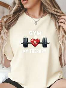 1 Pieza Camiseta de Mujer con Estampado, Estilo Realista de Fitness Camiseta Negra GYM CON ACTITUD CHICA, 1 PC Camiseta de Cuello Redondo para Mujeres, 180g 100% Algodón Puro, Fresca y Cómoda para la Vida Casual, Deporte, Gimnasio, Viaje, Regalo, Vacaciones de Verano, Día de la Independencia de México - Albaricoque - Ver 1