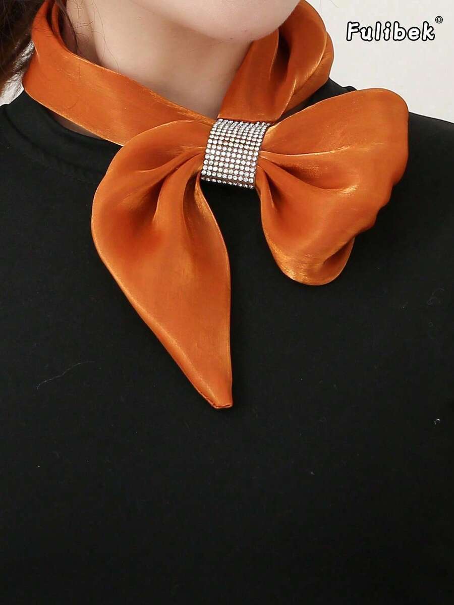 1 chiếc khăn quàng cổ nhỏ đính đá lấp lánh dành cho nữ, khăn đa năng, khăn choàng cổ thời trang, phù hợp sử dụng hàng ngày. - trái cam - Xem 1