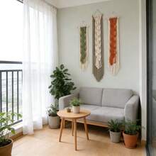 1 Stück Makramee Wandbehang, Boho Stil Quasten Blatt Dekoration, minimalistischer handgewebter Spitzen Wandteppich, langer Hintergrund Kopfteil Wandbehang Decke - Verschiedenfarbig - Übersicht 3
