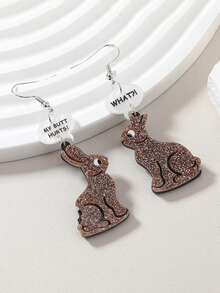 1 Pair New Creative Rabbit Earrings For Women, Cartoon Acrylic Rabbit Dialogue Earrings, Easter Jewelry - Multicolor - View 2