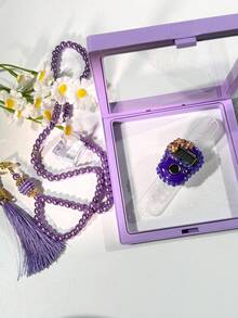 Elegante conjunto de caja flotante con cuentas: Anillo con flor y strass + Pulsera de cuentas de oración, Pulsera contador de tasbih, Contador de pasos, Adecuado como regalo para reuniones festivas - multicolor - Ver 9