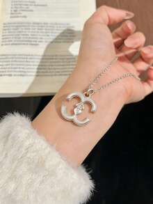 2026新款奢华复古925纯银心形双C项链，女士项链，百搭项链，适合日常佩戴，精美礼品 - 彩色 - 查看 3