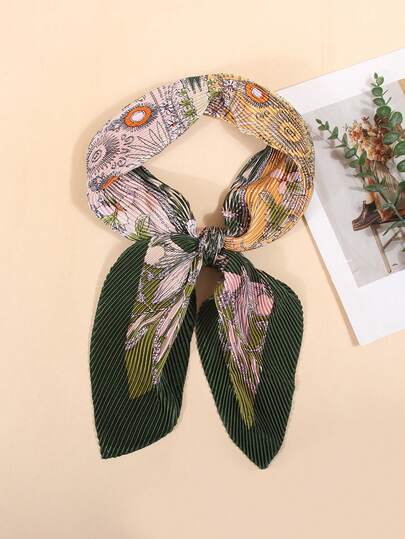 1条90厘米褶皱印花围巾，女士头巾/方巾，发饰，头带，发箍，阿巴雅长袍，适合海滩、度假和日常生活，为您的造型增添亮点